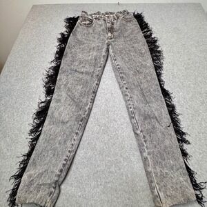 Y2K Acid Wash Jeans Fringe Vintage Statement Paris Blues‎ Size 5 90s Grunge Core